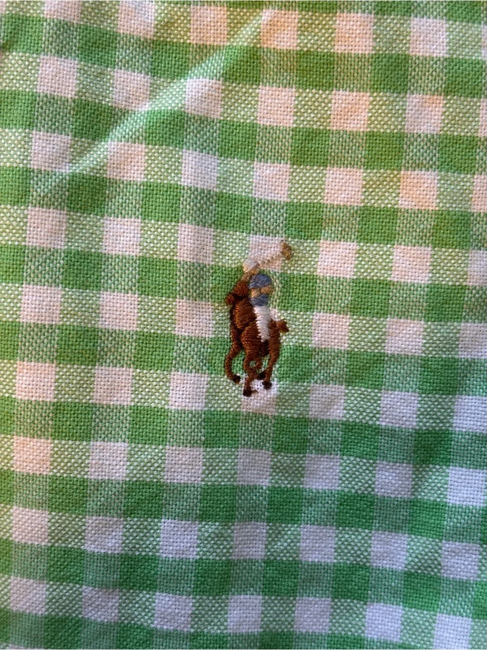 Ralph Lauren Boys Size 6 Green and White Gingham Plaid Button-Up Shirt